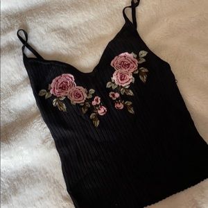 Black Tank Top with Embroidery